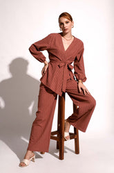 Pinstriped Pants - Brick Red